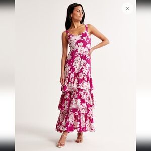 Abercrombie & Fitch Drama Ruffled Tiered Maxi Dress Fuschia Medium
